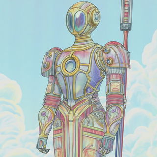 Glitchomorph style, Midjourney V6.1: concept art character design of retropunk steam knight