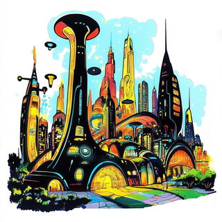 Atelier Red Crane style, Midjourney V6.1: megacity with futuristic bioarchitecture