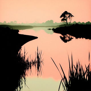 Mythengrave style, Midjourney V6.1: realistic landscape photograph of quiet dawn