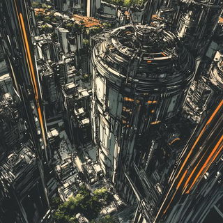 Monarch Mosaic style, Midjourney V6.1: megacity with futuristic bioarchitecture