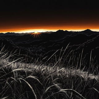 Monarch Mosaic style, Midjourney V6.1: realistic landscape photograph of quiet dawn