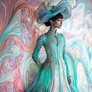 Cloudmantis style, Midjourney V6.1: haute-couture fashion outfit