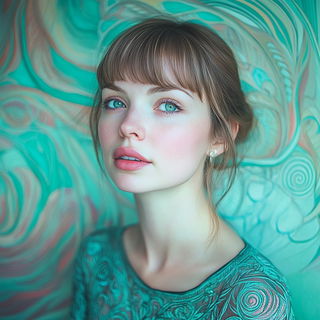 Cloudmantis style, Midjourney V6.1: photographic portrait of female protagonist