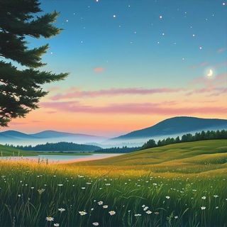 Contourbook style, Midjourney V6.1: realistic landscape photograph of quiet dawn