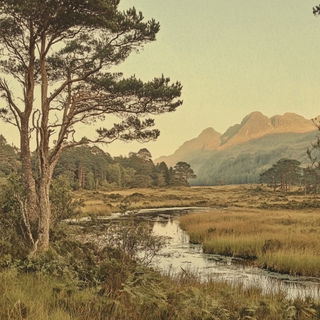 Mycobalt Sunfield style, Midjourney V6.1: realistic landscape photograph of quiet dawn