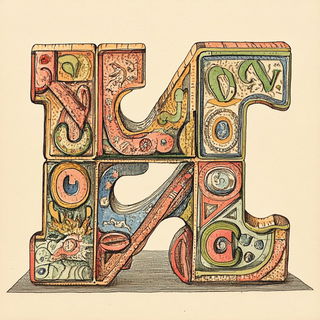 Mycobalt Sunfield style, Midjourney V6.1: typographic composition with large letters