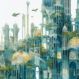 Miniature Impossibleism style, Midjourney V6.1: megacity with futuristic bioarchitecture
