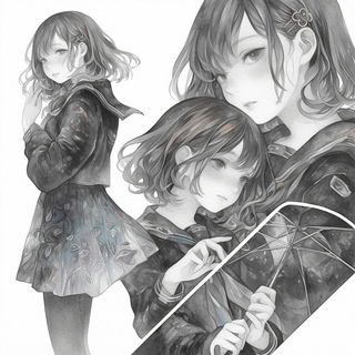 Miniature Impossibleism style, Midjourney V6.1: black-and-white manga comic strip