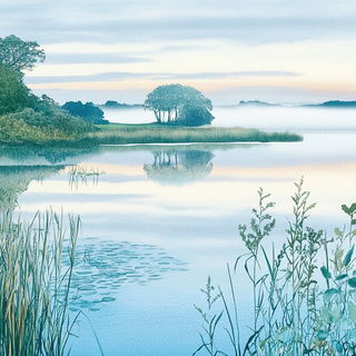 Miniature Impossibleism style, Midjourney V6.1: realistic landscape photograph of quiet dawn
