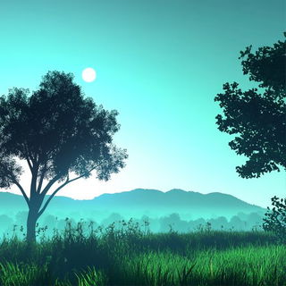 Plasterglyph style, Midjourney V6.1: realistic landscape photograph of quiet dawn