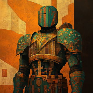 Coralossil style, Midjourney V6.1: concept art character design of retropunk steam knight