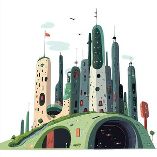 Balloonerie style, Midjourney V6.1: megacity with futuristic bioarchitecture