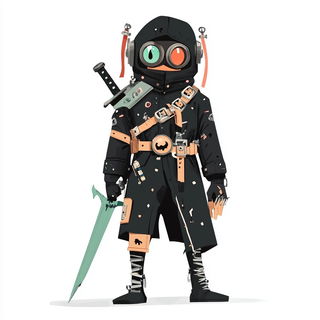 Balloonerie style, Midjourney V6.1: concept art character design of retropunk steam knight