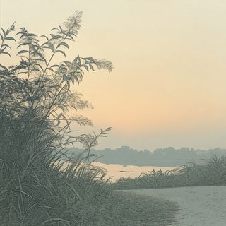 Lacquerpunk style, Midjourney V6.1: realistic landscape photograph of quiet dawn
