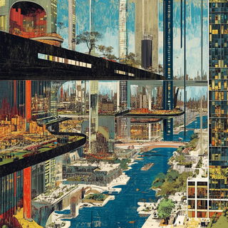 Sunstruck Signbrush style, Midjourney V6.1: megacity with futuristic bioarchitecture