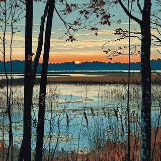 Sunstruck Signbrush style, Midjourney V6.1: realistic landscape photograph of quiet dawn