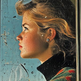 Sunstruck Signbrush style, Midjourney V6.1: photographic portrait of female protagonist