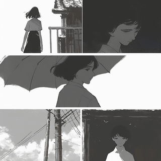 Concourse of Returning Giants style, Midjourney V6.1: black-and-white manga comic strip
