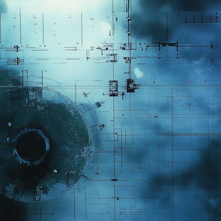 Concourse of Returning Giants style, Midjourney V6.1: technical infrastructure blueprint schematics