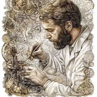 Pigmentide style, Midjourney V6.1: editorial illustration for popular scientific magazine cover