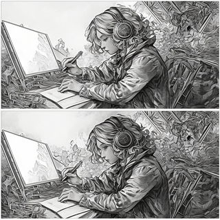 Pigmentide style, Midjourney V6.1: black-and-white manga comic strip
