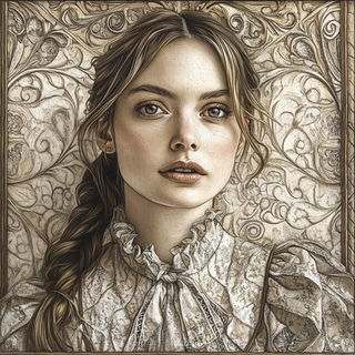 Pigmentide style, Midjourney V6.1: photographic portrait of female protagonist