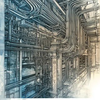 Pigmentide style, Midjourney V6.1: technical infrastructure blueprint schematics