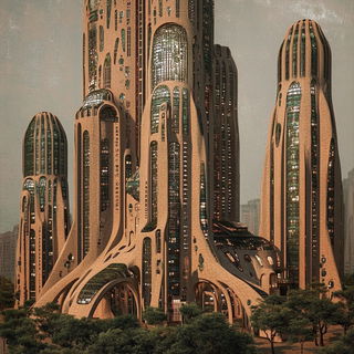 Xerocline style, Midjourney V6.1: megacity with futuristic bioarchitecture