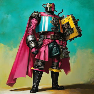 Anatomoposter style, Midjourney V6.1: concept art character design of retropunk steam knight