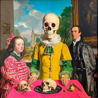 Anatomoposter style, Midjourney V6.1: classical 18th-century oil painting