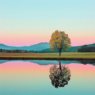 Anatomoposter style, Midjourney V6.1: realistic landscape photograph of quiet dawn