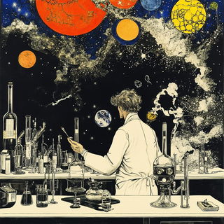 Quasar Ink Tropics style, Midjourney V6.1: editorial illustration for popular scientific magazine cover