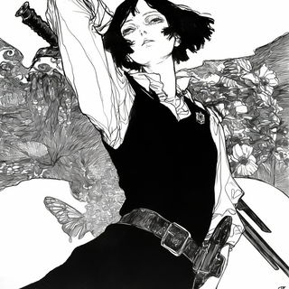 Quasar Ink Tropics style, Midjourney V6.1: black-and-white manga comic strip