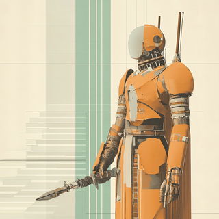 Sunmaskics style, Midjourney V6.1: concept art character design of retropunk steam knight