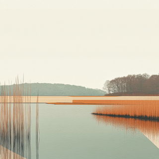 Sunmaskics style, Midjourney V6.1: realistic landscape photograph of quiet dawn