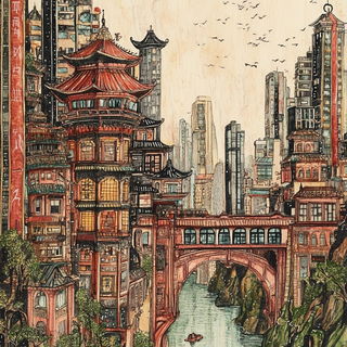 Prismtorrent style, Midjourney V6.1: megacity with futuristic bioarchitecture