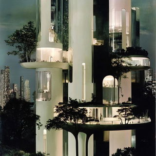 Truqueplant style, Midjourney V6.1: megacity with futuristic bioarchitecture
