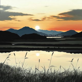 Cobalt Faience Encounter style, Midjourney V6.1: realistic landscape photograph of quiet dawn