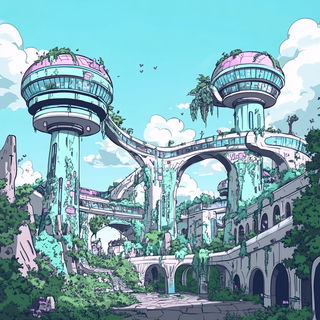 Celbank Greenery style, Midjourney V6.1: megacity with futuristic bioarchitecture
