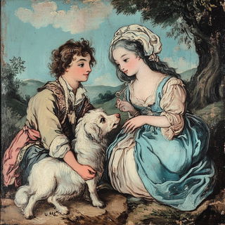 Celbank Greenery style, Midjourney V6.1: classical 18th-century oil painting