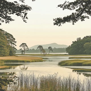 Waltziron style, Midjourney V6.1: realistic landscape photograph of quiet dawn