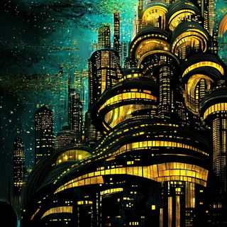 Chromavexillum style, Midjourney V6.1: megacity with futuristic bioarchitecture