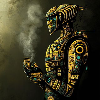 Chromavexillum style, Midjourney V6.1: concept art character design of retropunk steam knight