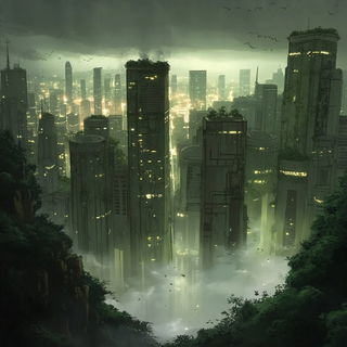 Cascade Polyrhythm style, Midjourney V6.1: megacity with futuristic bioarchitecture