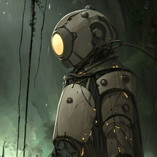 Cascade Polyrhythm style, Midjourney V6.1: concept art character design of retropunk steam knight