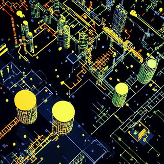 Pewterpop Bestiary style, Midjourney V6.1: technical infrastructure blueprint schematics
