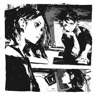 Sporeveil Ornamentalism style, Midjourney V6.1: black-and-white manga comic strip