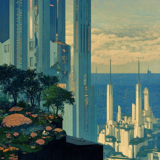 Cloudbrocade style, Midjourney V6.1: megacity with futuristic bioarchitecture