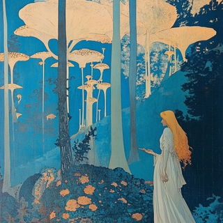 Cloudbrocade style, Midjourney V6.1: retro fairy-tale illustration
