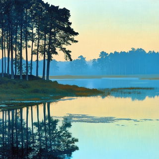 Cloudbrocade style, Midjourney V6.1: realistic landscape photograph of quiet dawn